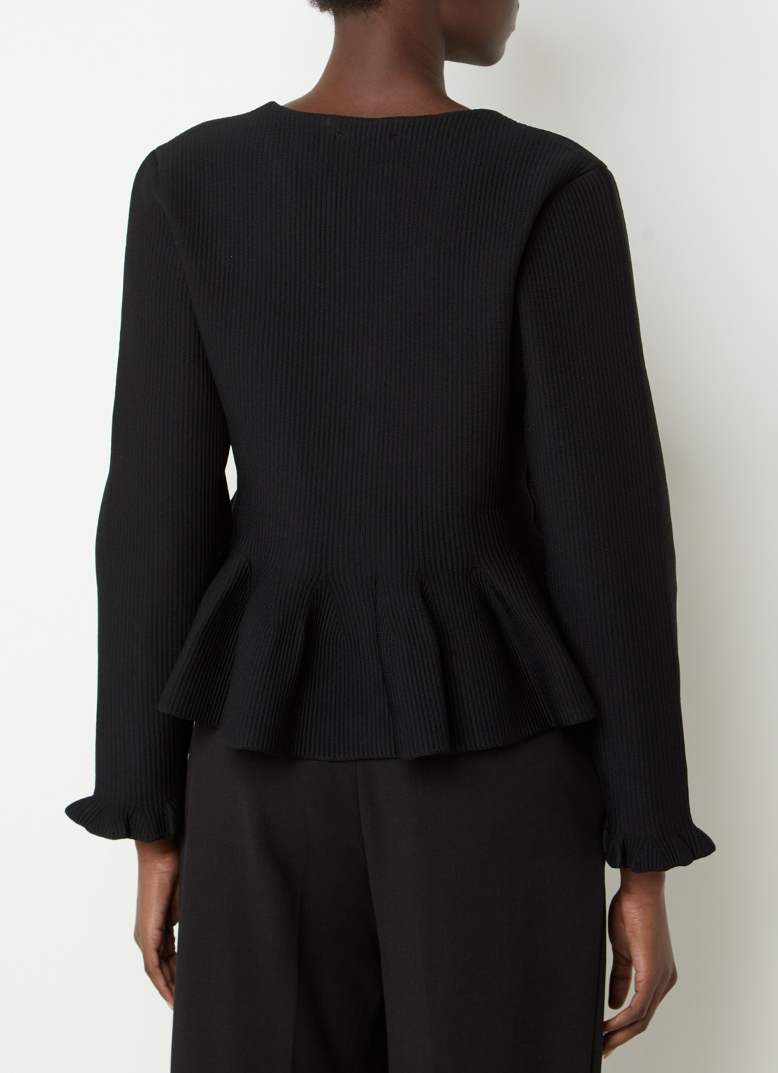 Sandro Ribgebreid vest met imitatieparels en volant - achterkant zwart