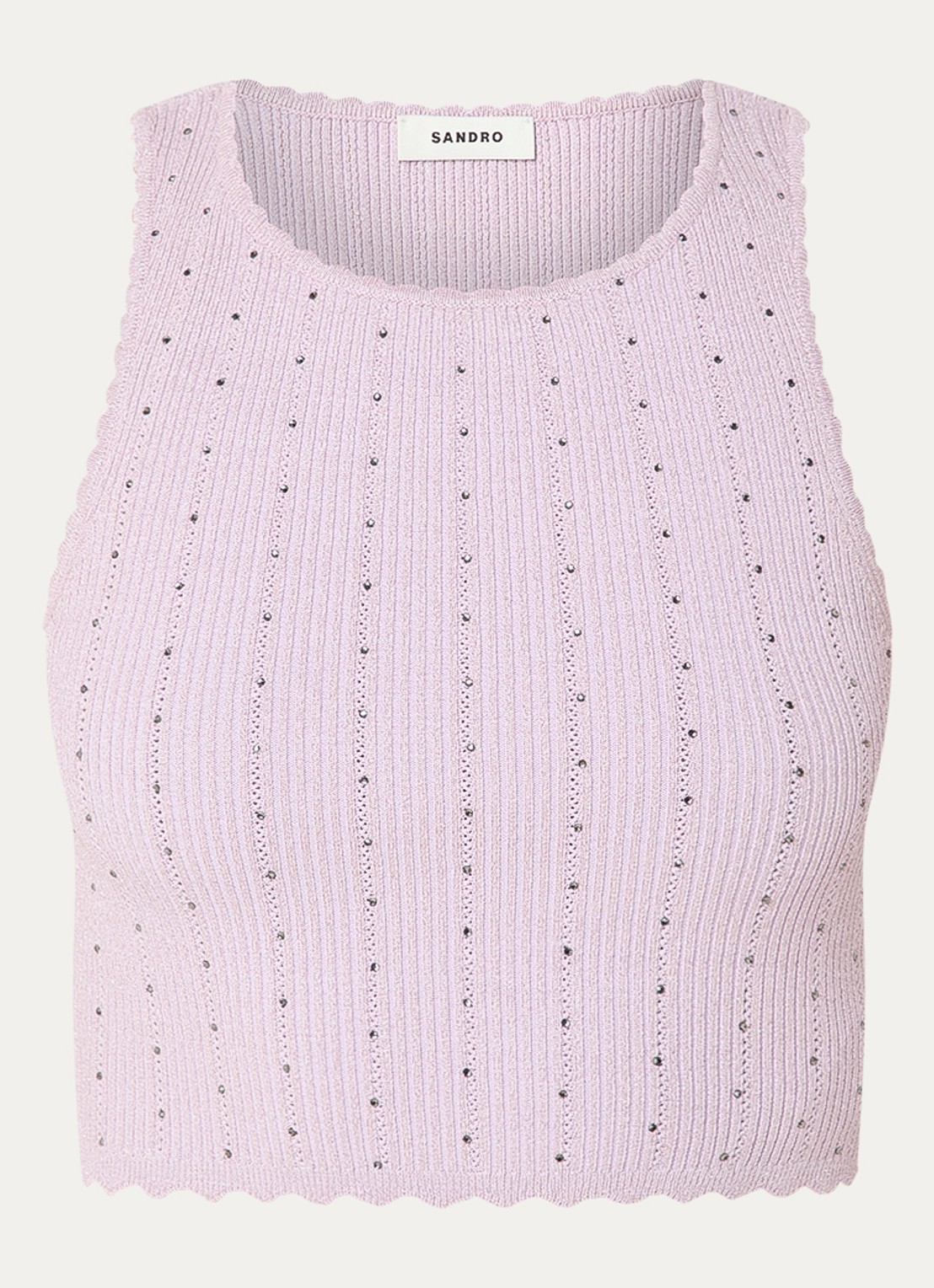 Sandro Ribgebreide crop top met strass - voorkant 2 lila