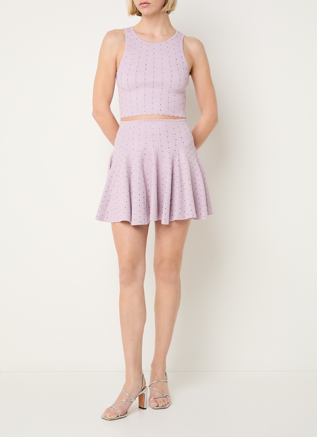 Sandro Ribgebreide crop top met strass - voorkant 3 lila