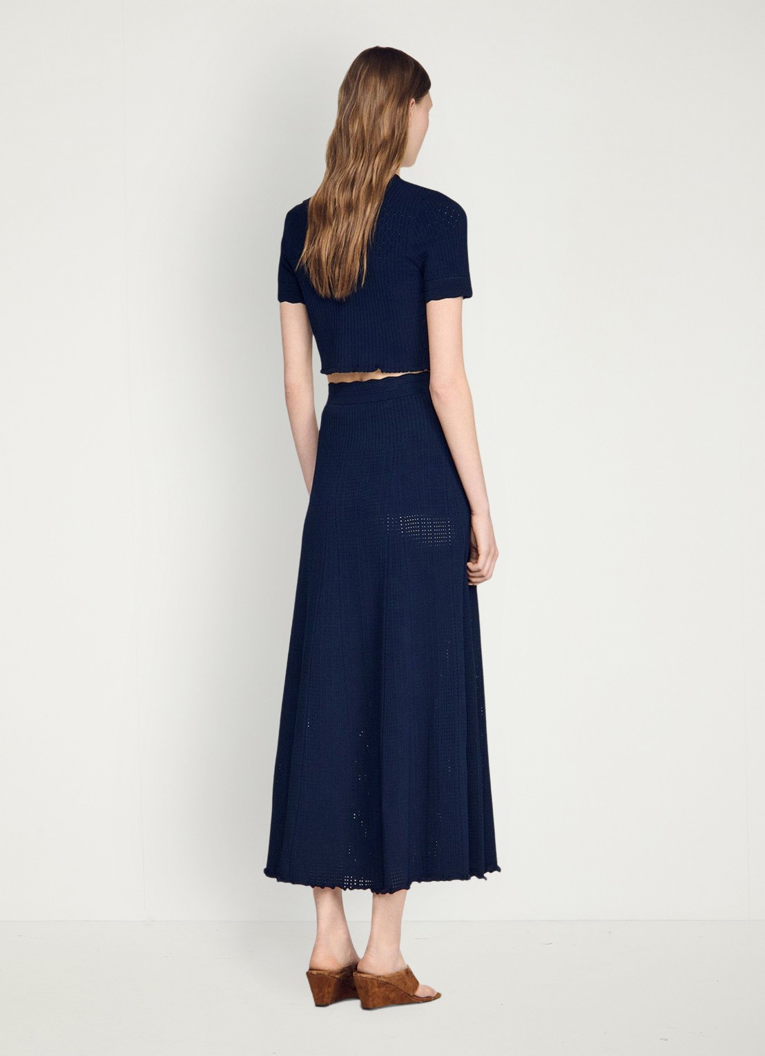Sandro Ribgebreide maxi rok met opengewerkt dessin - achterkant 6 donkerblauw