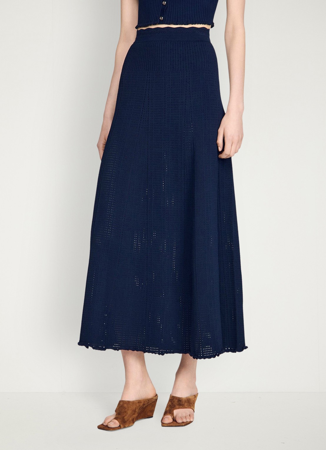 Sandro Ribgebreide maxi rok met opengewerkt dessin - detail 3 donkerblauw