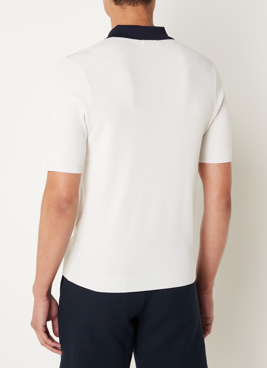 Sandro Ribgebreide slim fit polo - achterkant 4 gebroken wit
