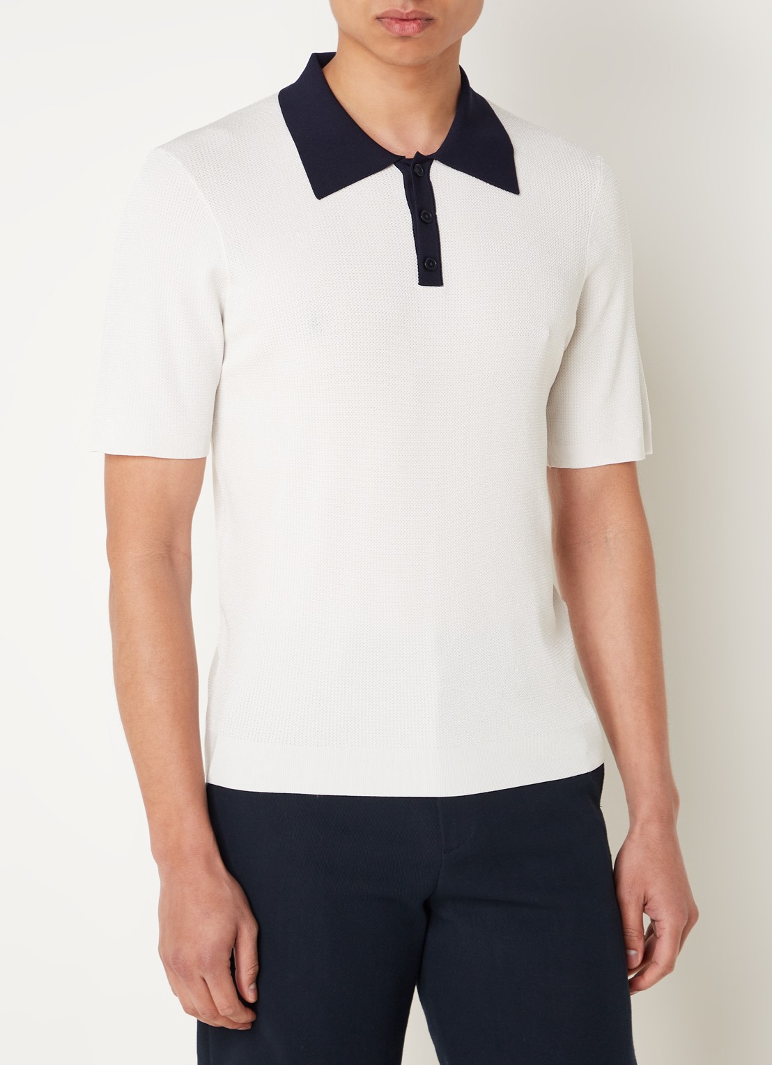 Sandro Ribgebreide slim fit polo - detail 3 gebroken wit