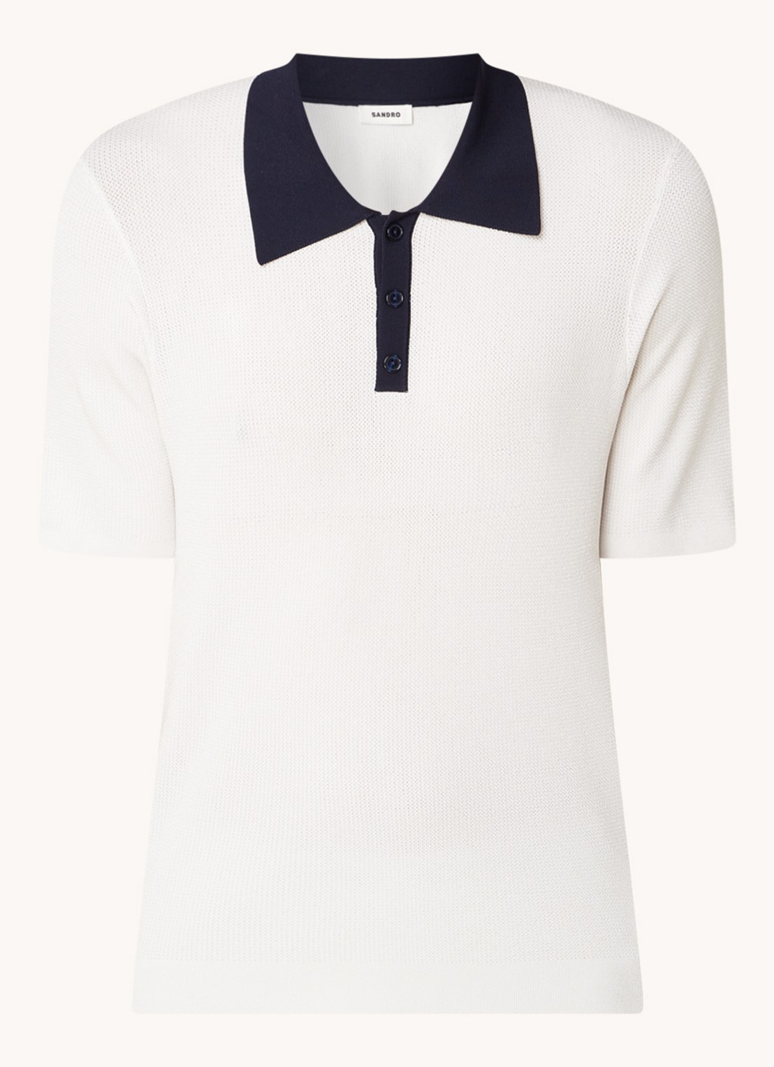 Sandro Ribgebreide slim fit polo - voorkant gebroken wit