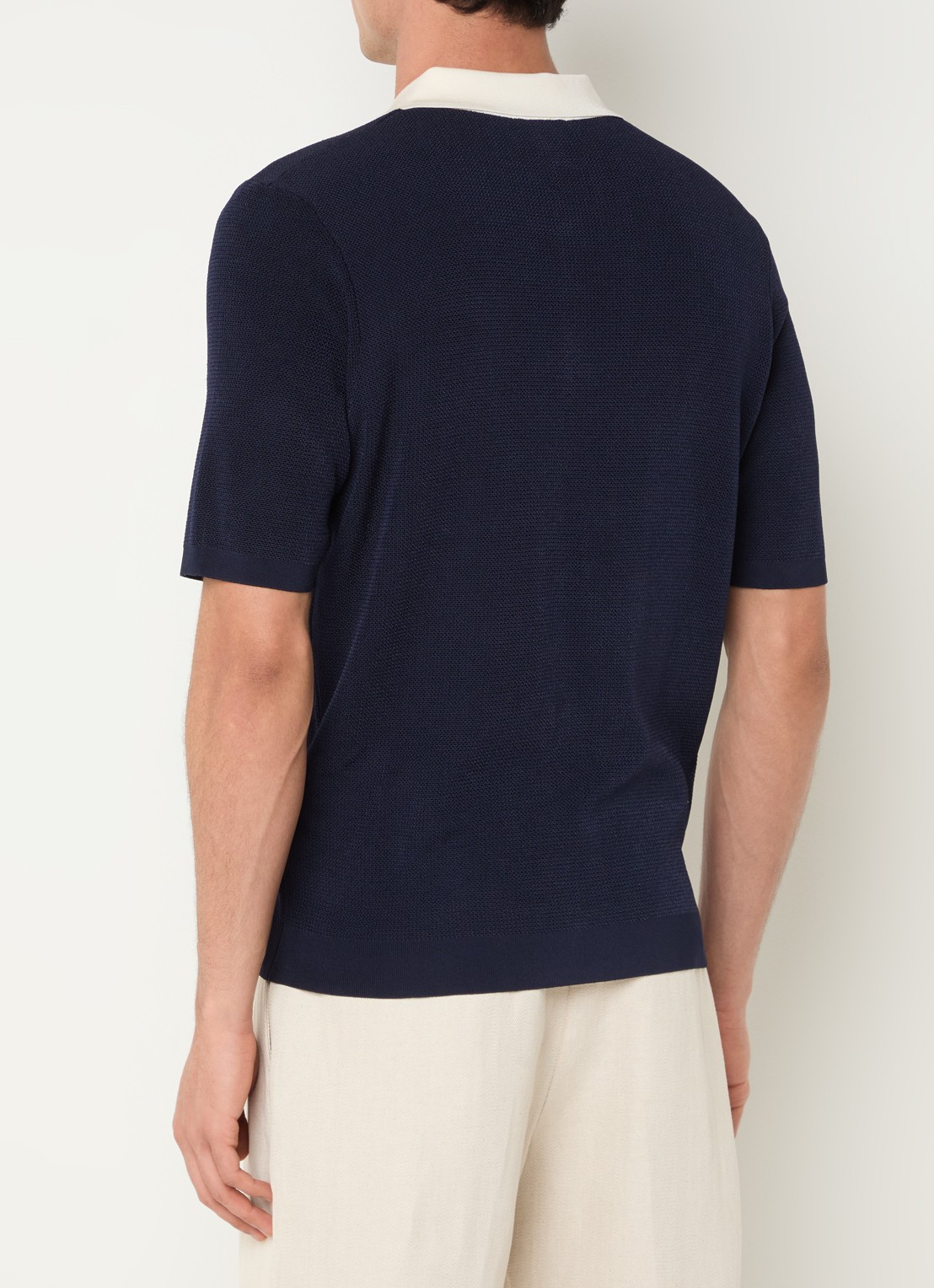Sandro Ribgebreide slim fit polo - achterkant 4 donkerblauw