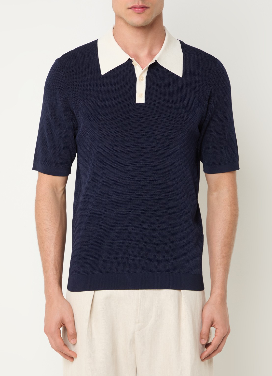 Sandro Ribgebreide slim fit polo - detail 3 donkerblauw