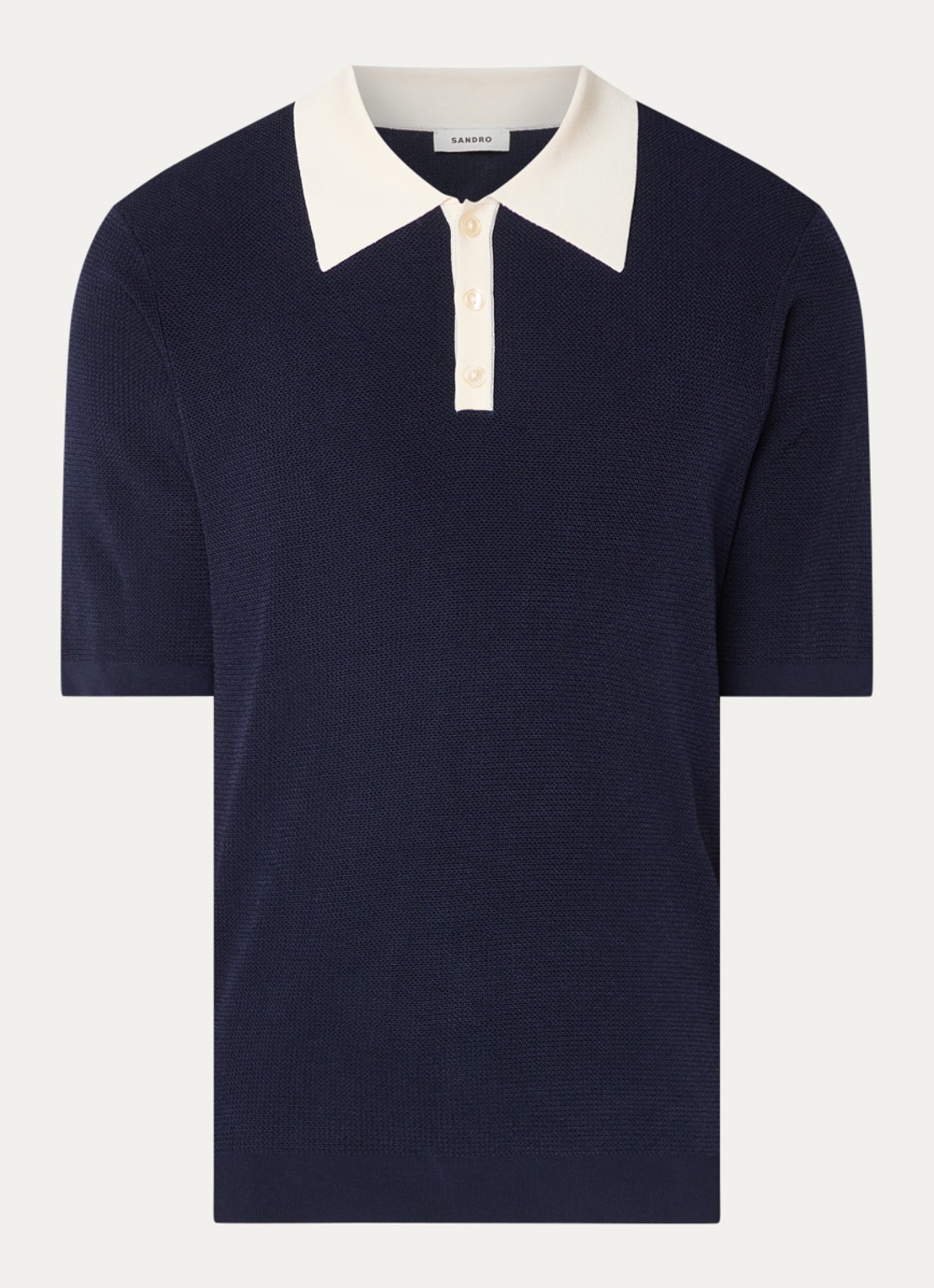 Sandro Ribgebreide slim fit polo - voorkant donkerblauw
