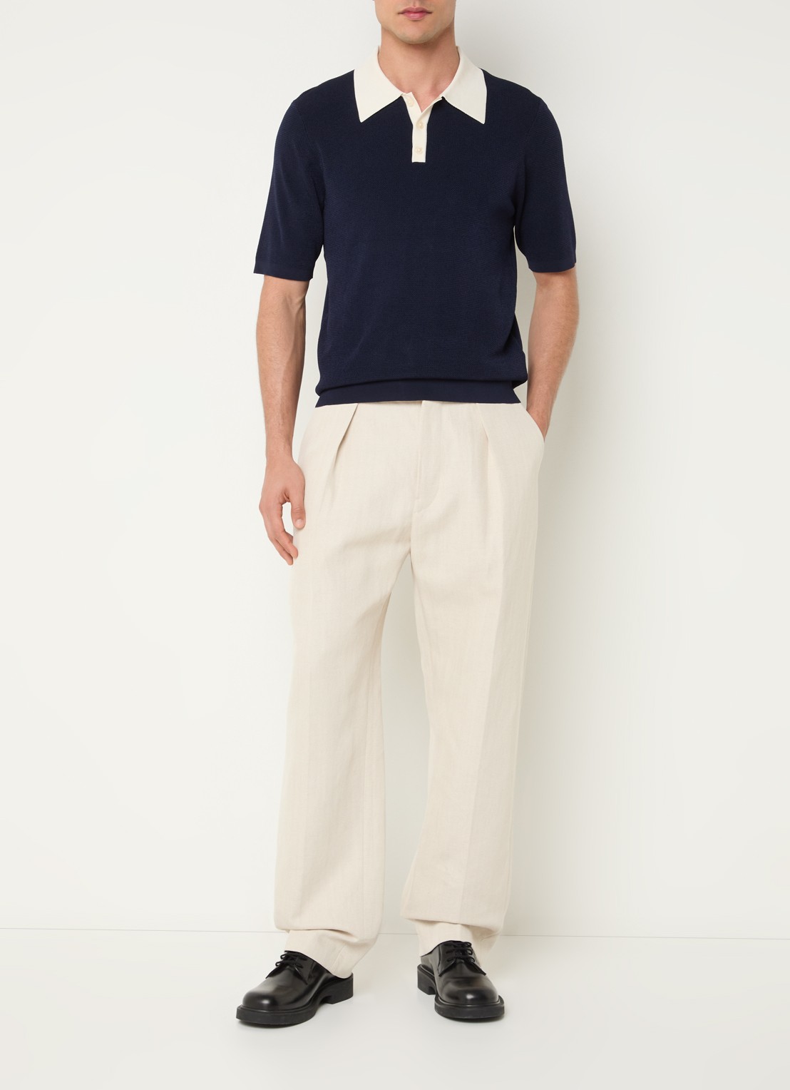 Sandro Ribgebreide slim fit polo - voorkant 2 donkerblauw