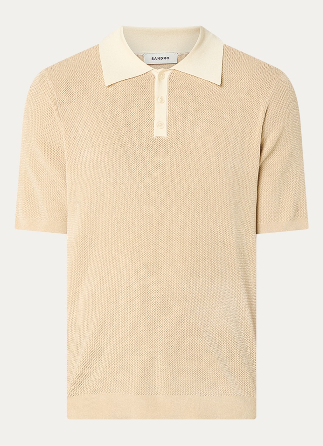 Sandro Ribgebreide slim fit polo - voorkant beige