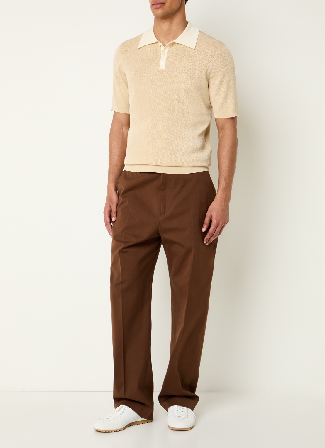 Sandro Ribgebreide slim fit polo - voorkant 2 beige