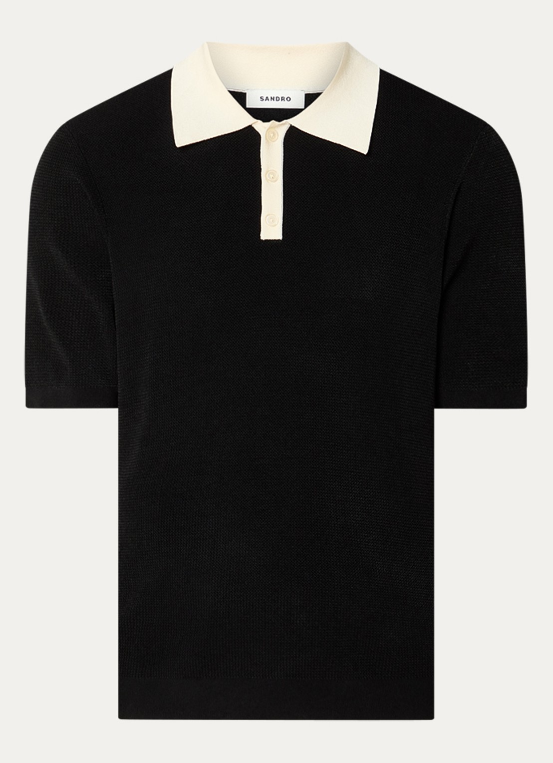 Sandro Ribgebreide slim fit polo - voorkant 2 zwart
