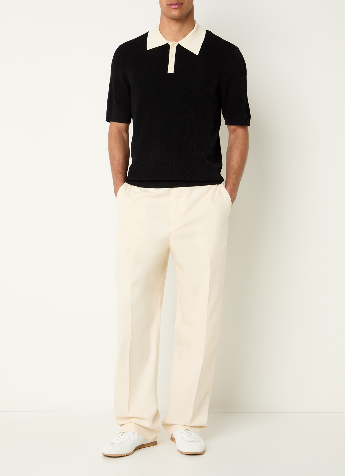 Sandro Ribgebreide slim fit polo - voorkant 3 zwart