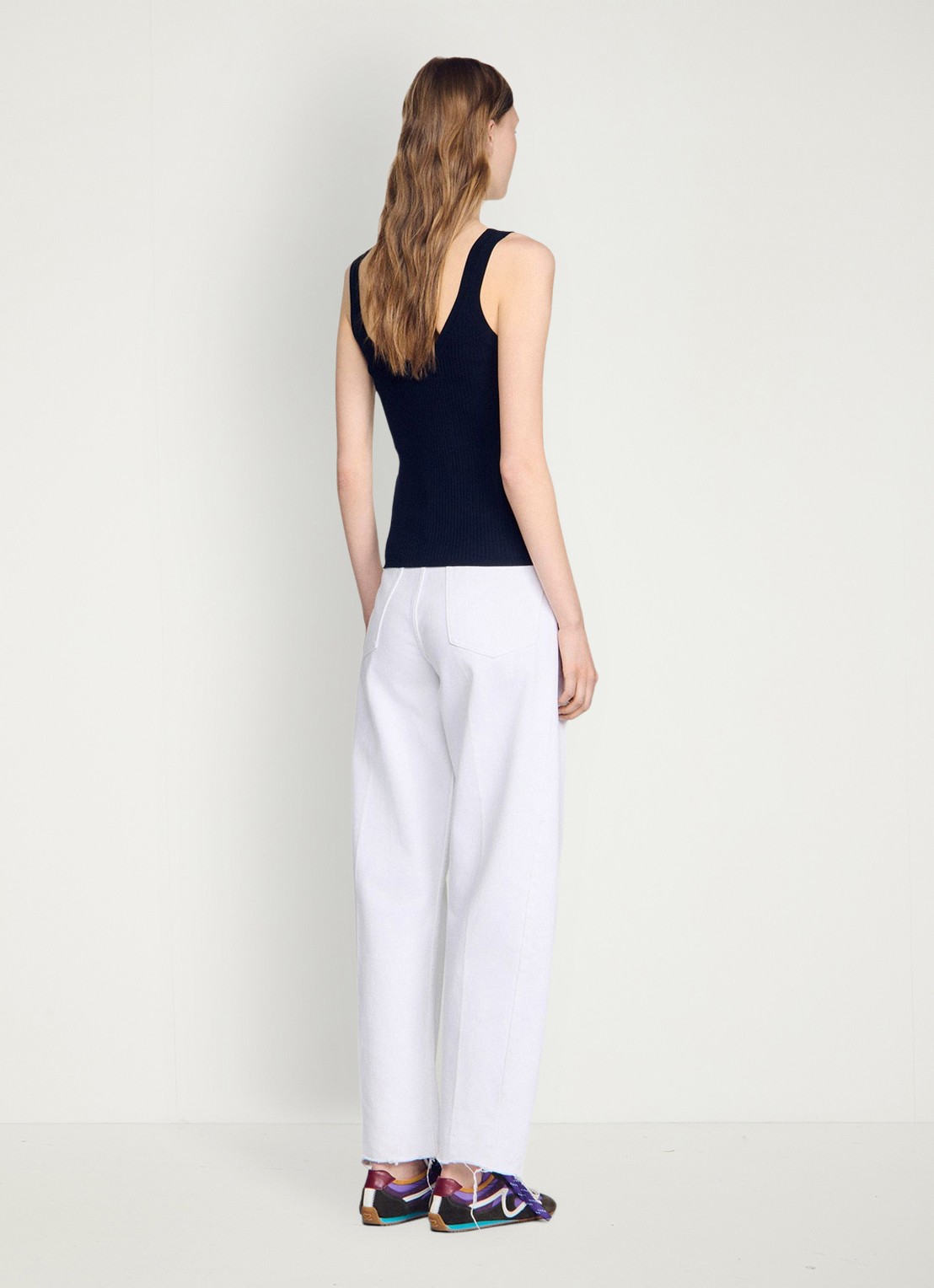 Sandro Ribgebreide tanktop in zijdeblend met knoopdetail - achterkant 4 donkerblauw