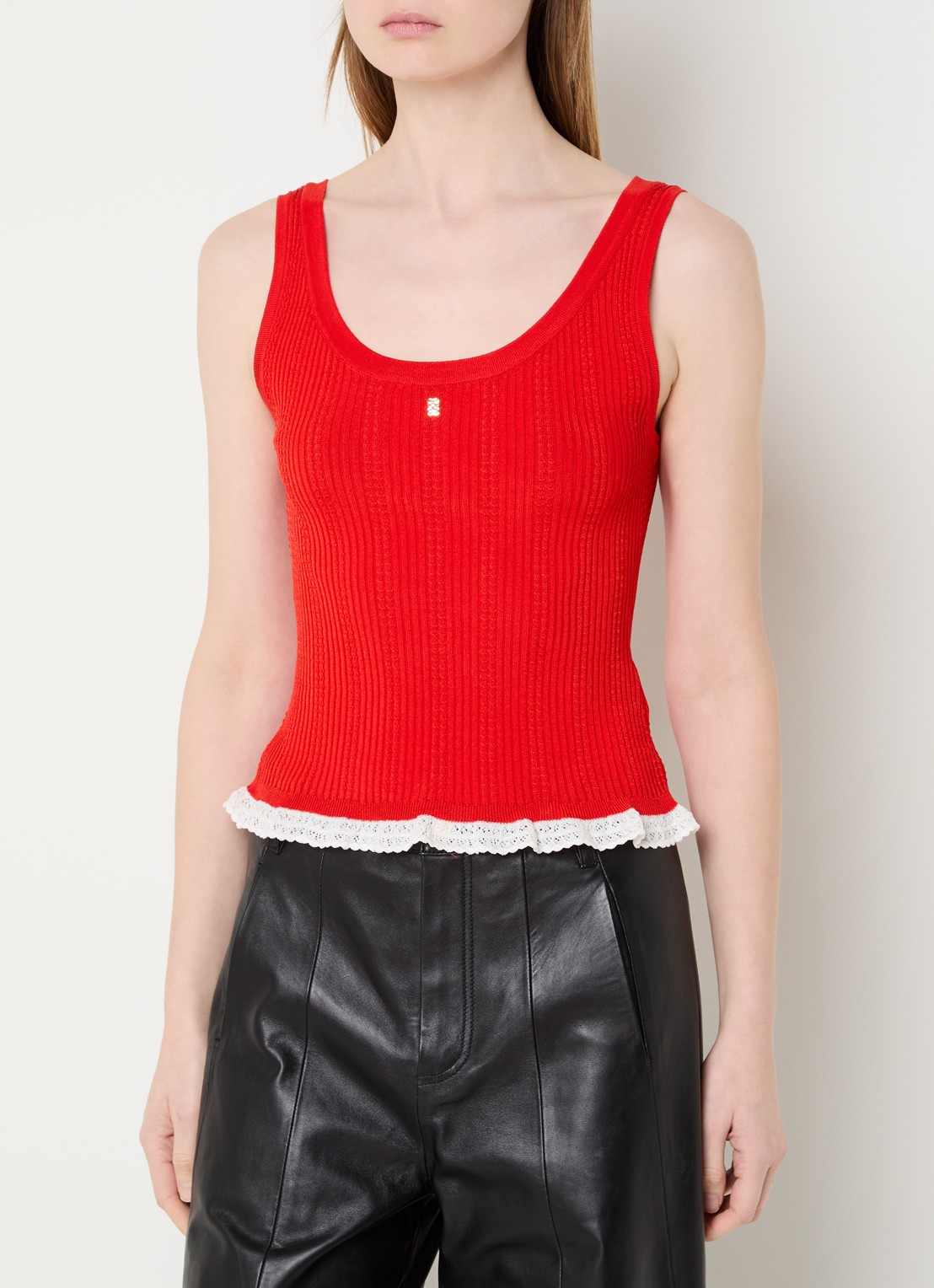 Sandro Ribgebreide tanktop met logo - detail rood