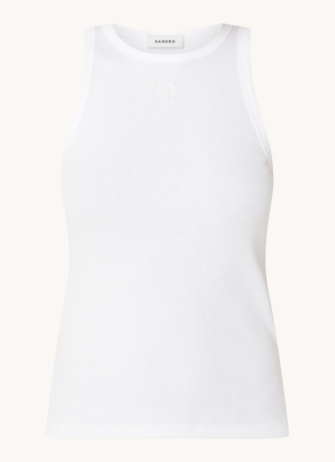 Sandro Ribgebreide tanktop met logoborduring - voorkant 3 wit