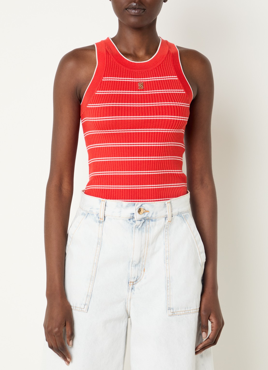 Sandro Ribgebreide tanktop  met streepprint - detail 4 rood
