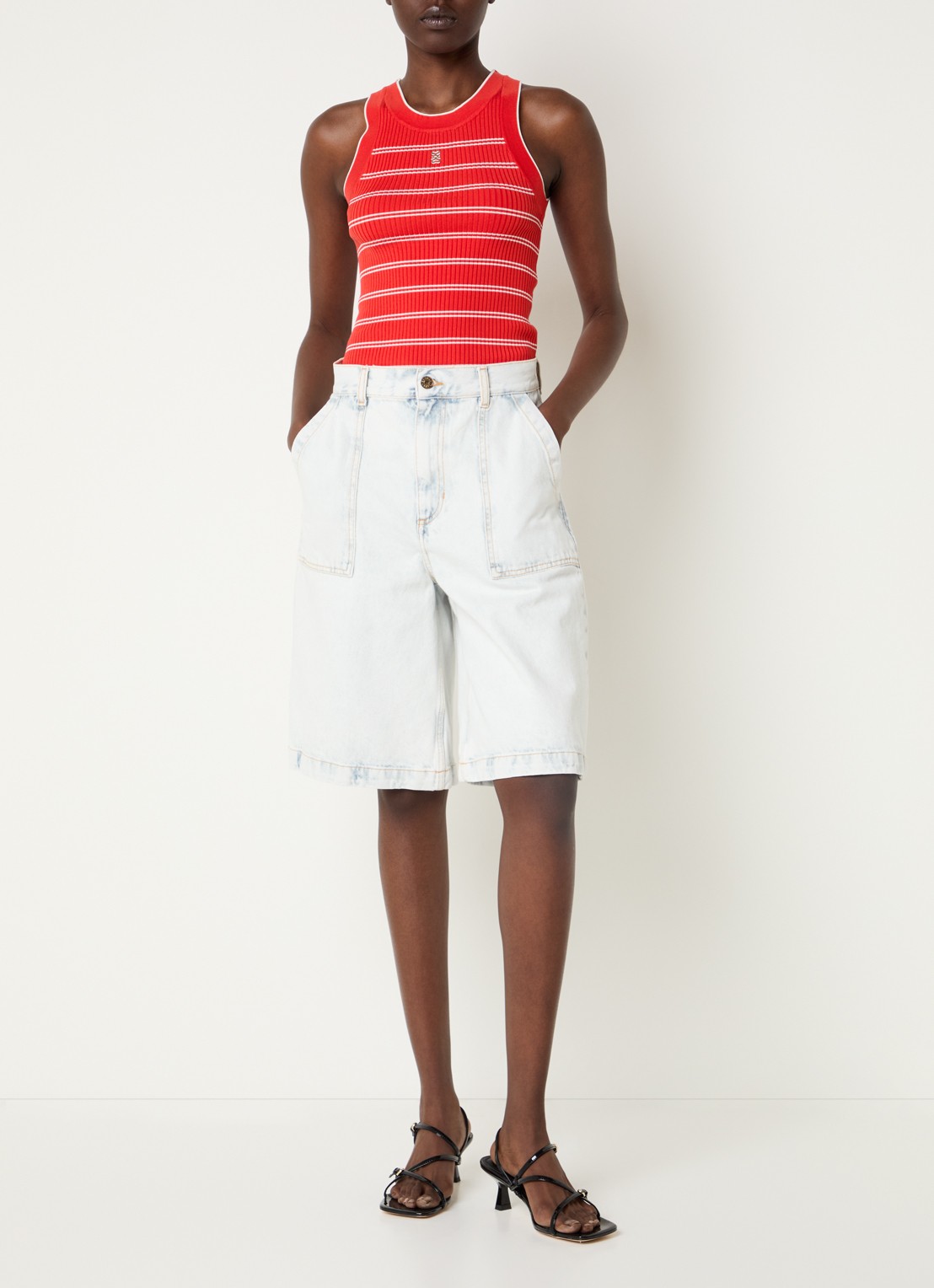 Sandro Ribgebreide tanktop  met streepprint - voorkant 3 rood