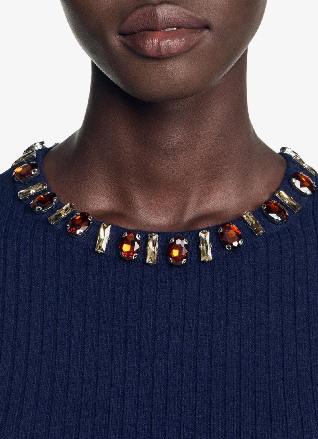 Sandro Ribgebreide trui met peplum - detail 6 donkerblauw