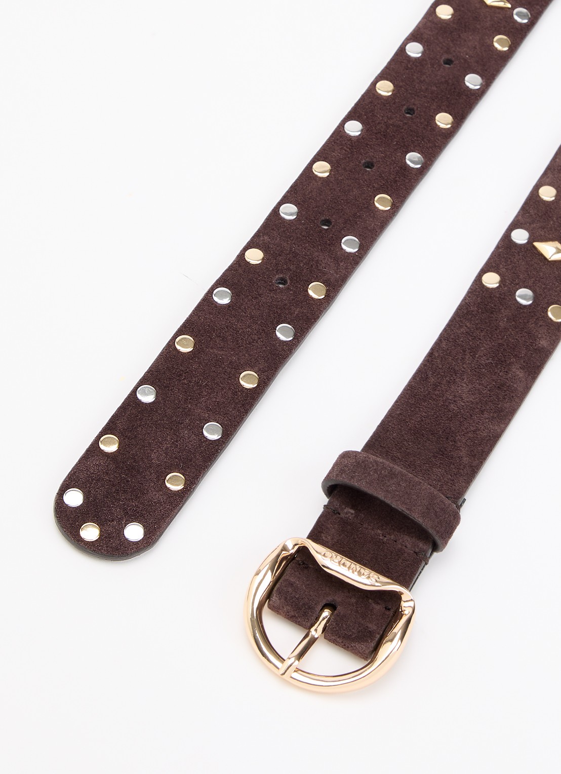 Sandro Riem van suède met studs - detail 2 donkerbruin
