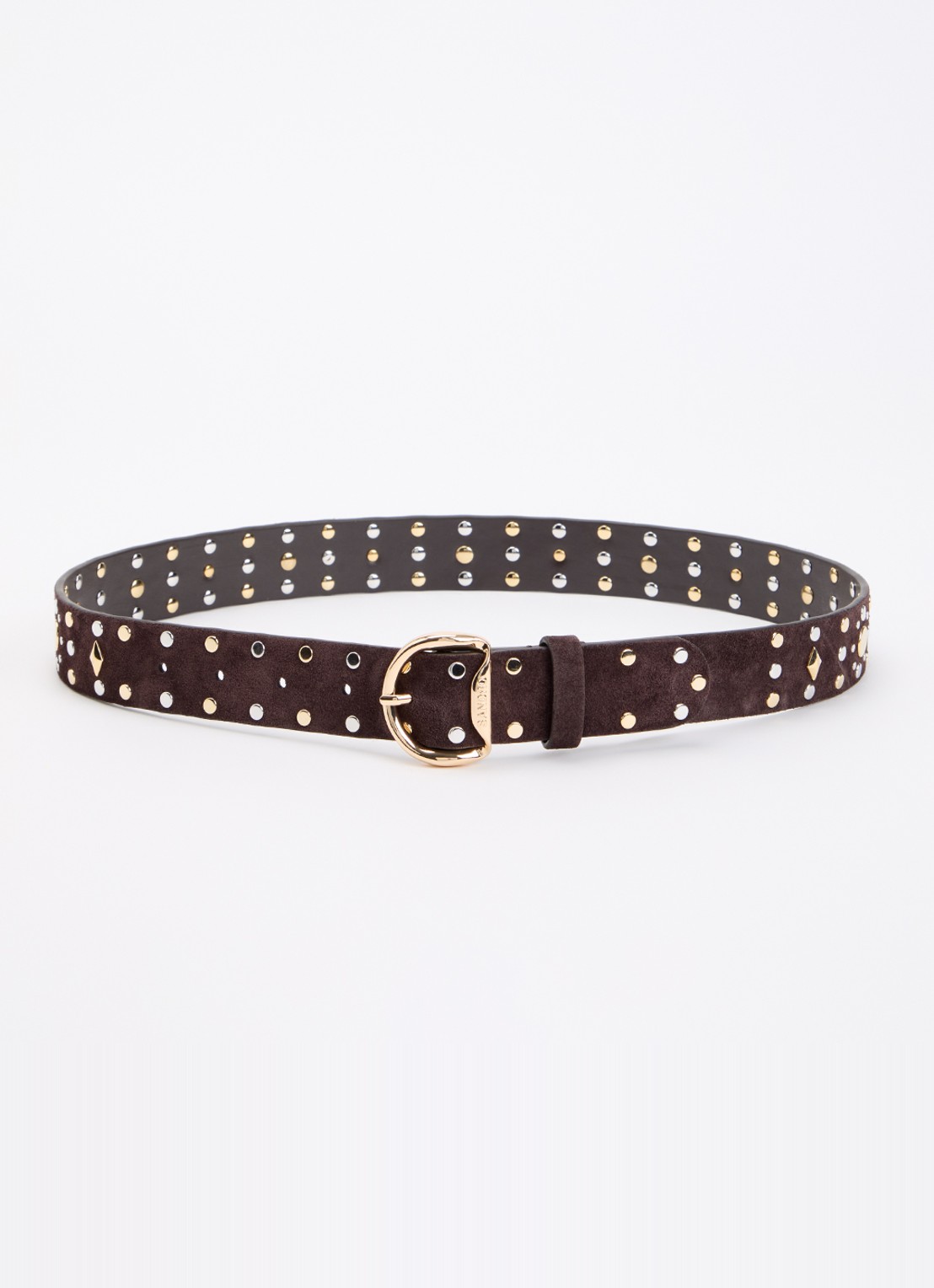 Sandro Riem van suède met studs - voorkant donkerbruin