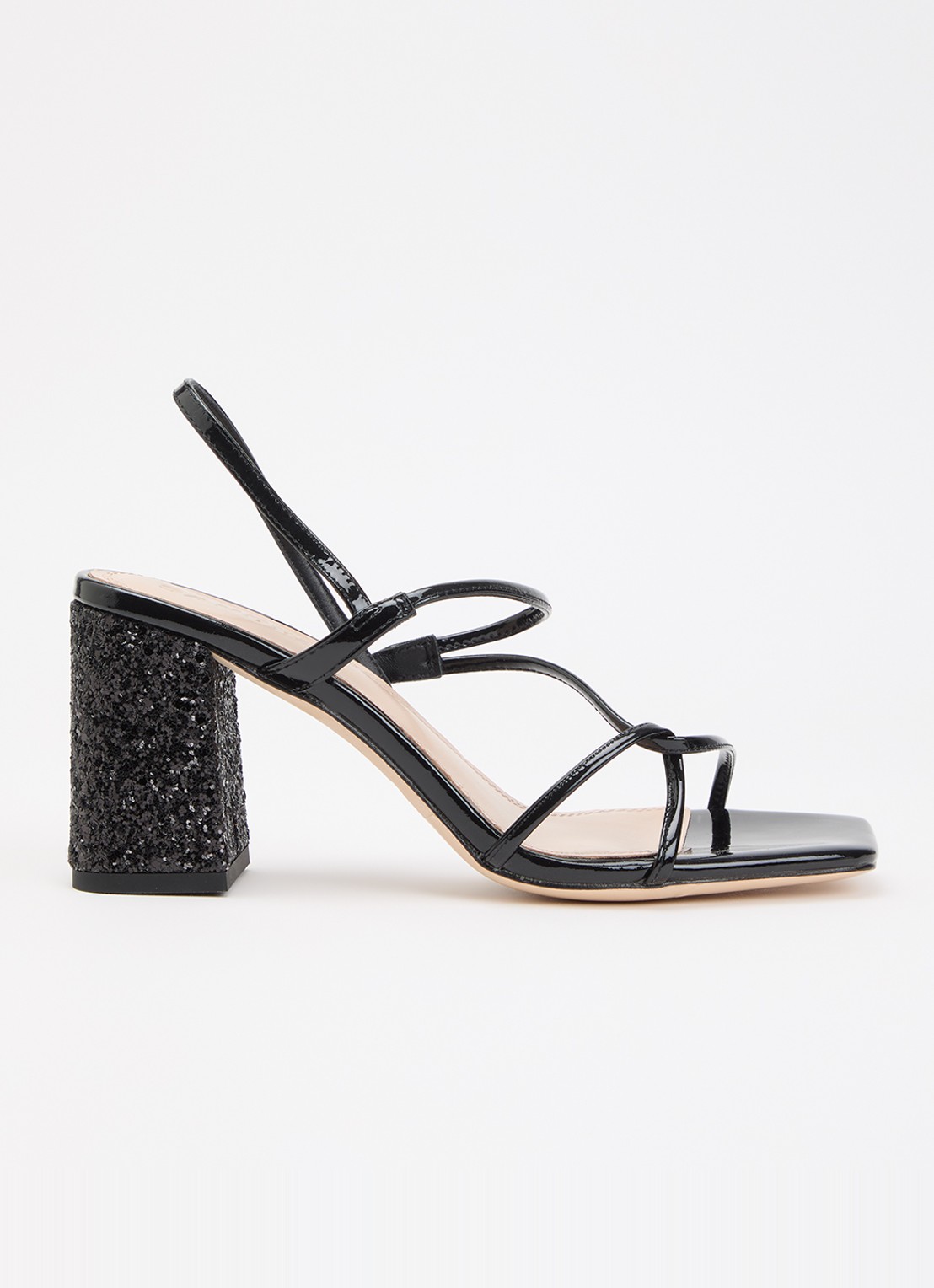 Sandro Sandalette van leer met glitter  - voorkant zwart