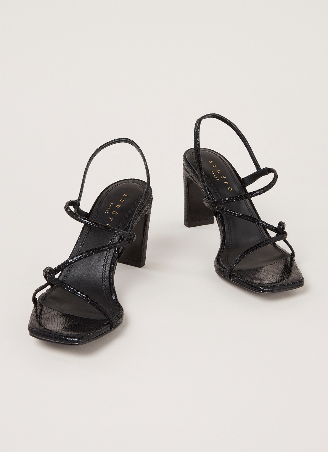 Sandro Sandalette van leer met slangenstructuur - detail 3 zwart