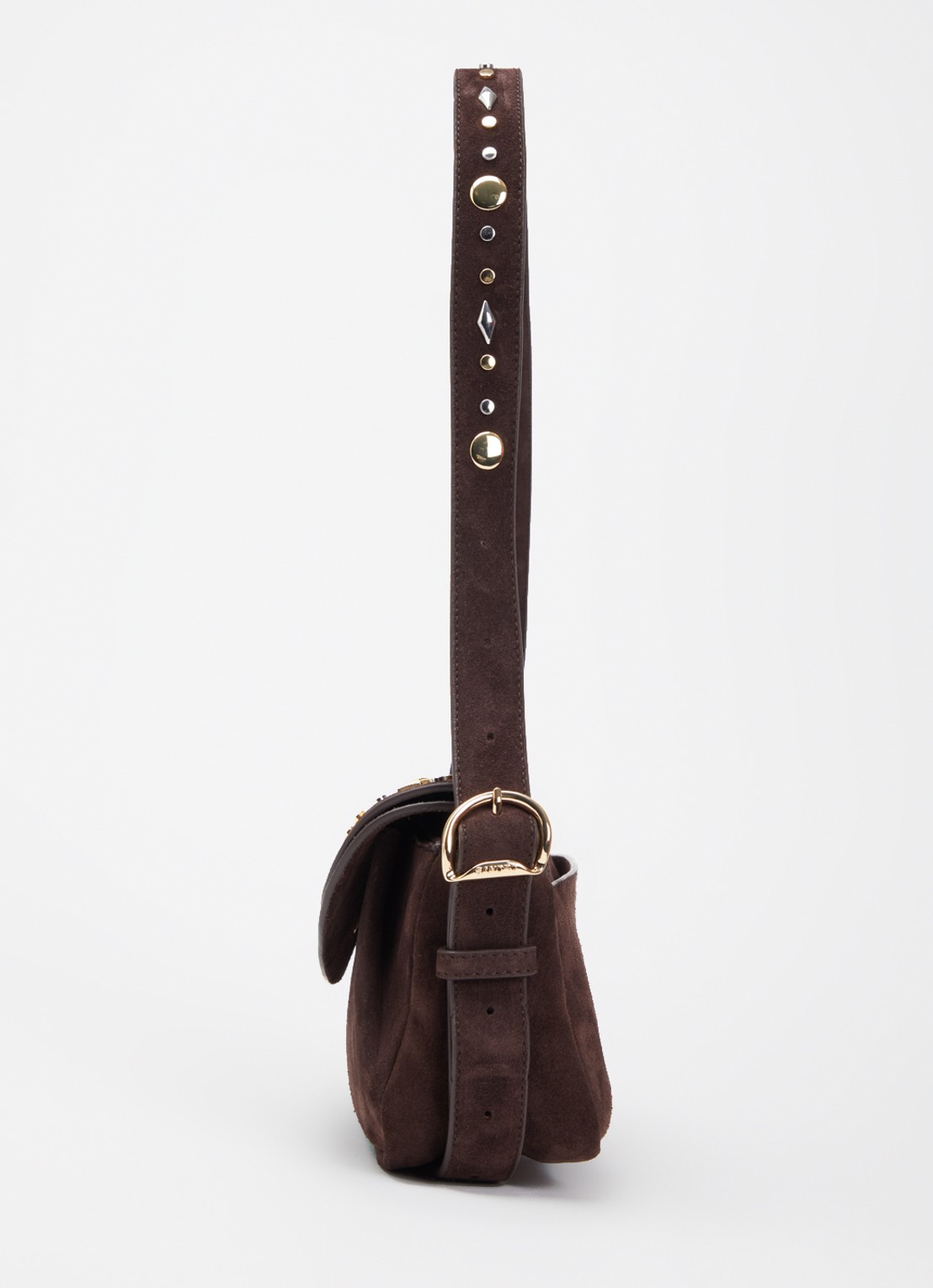 Sandro Schoudertas van suède met studs - detail 3 bruin