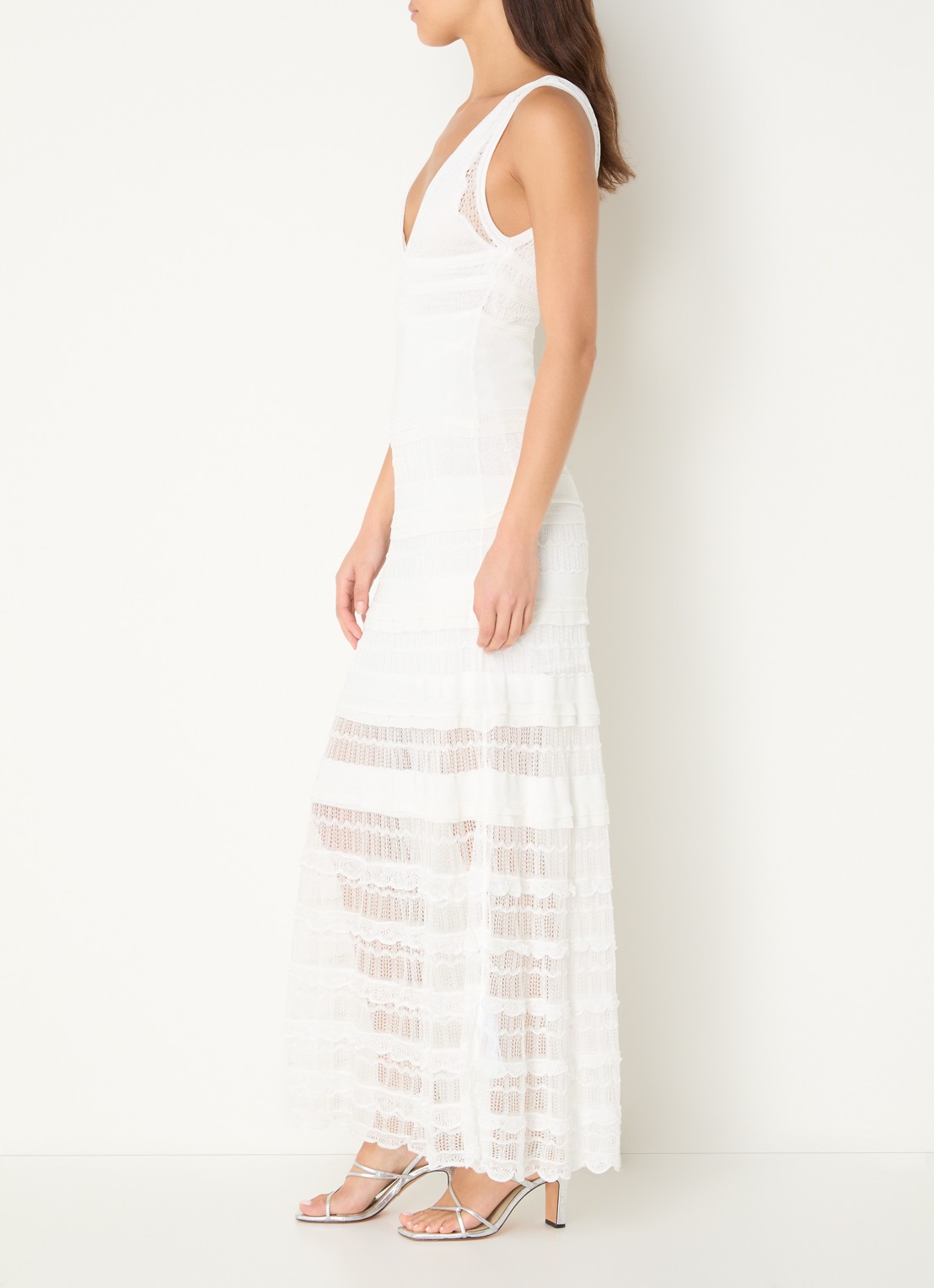 Sandro Semi-transparante maxi jurk  - voorkant 4 gebroken wit
