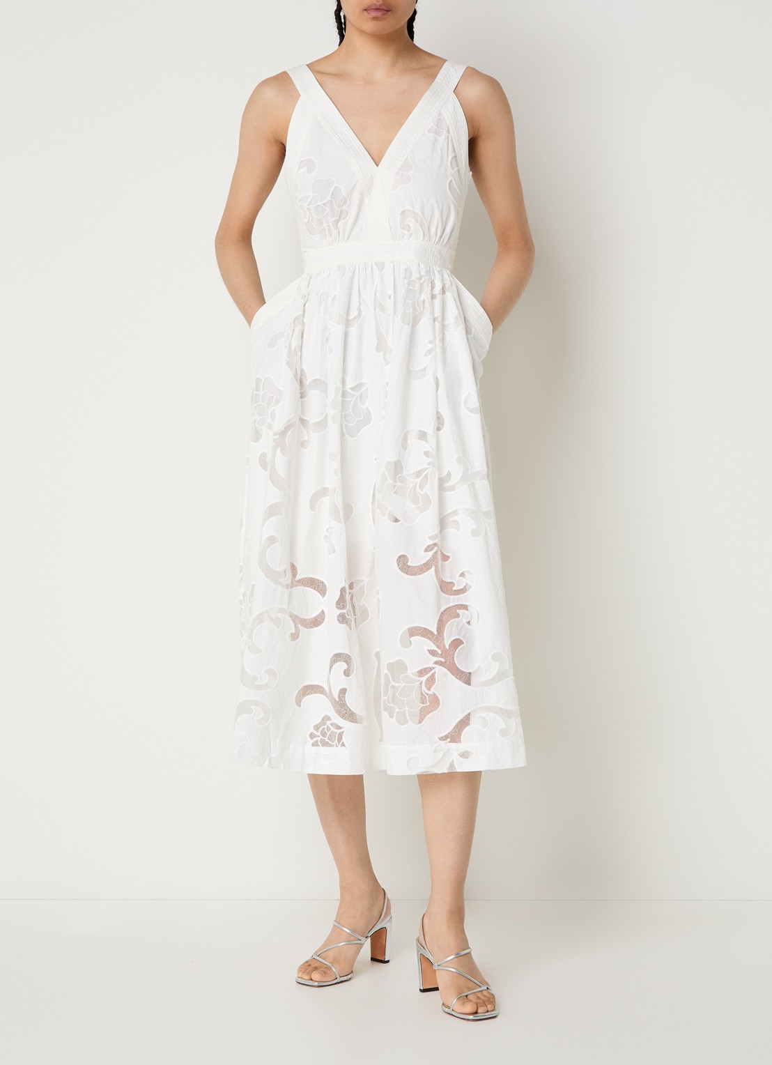 Sandro Semi-transparante midi jurk met broderie - detail 3 wit