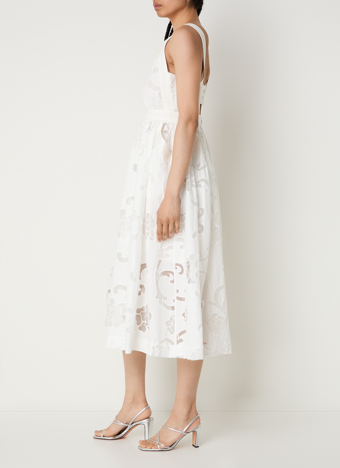Sandro Semi-transparante midi jurk met broderie - voorkant 2 wit