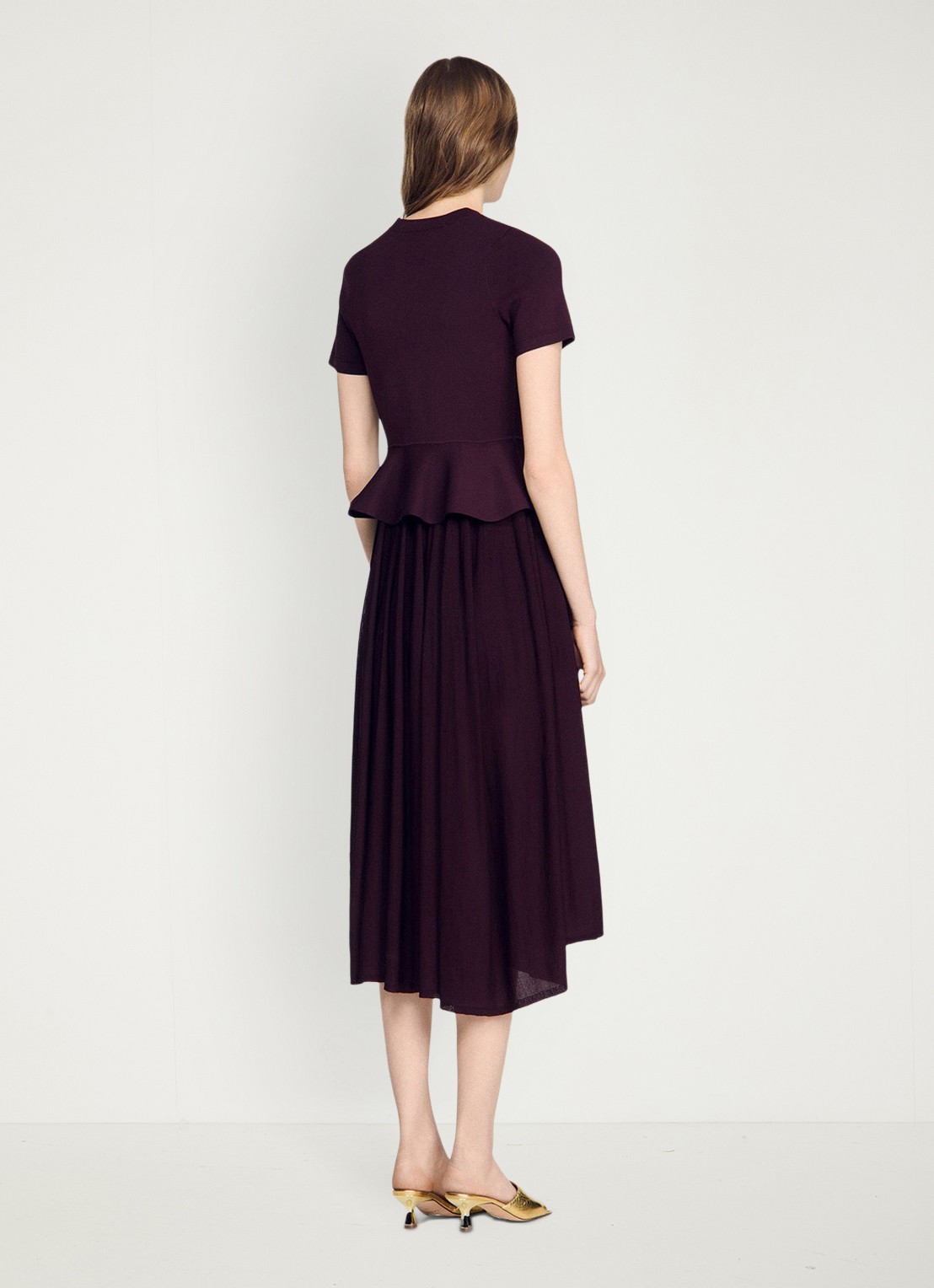 Sandro Semi-transparante midi jurk met peplum - achterkant 7 bordeauxrood