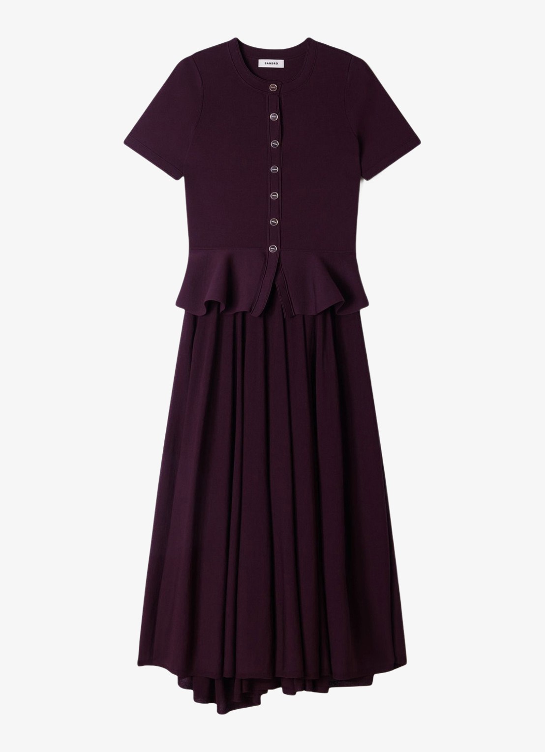Sandro Semi-transparante midi jurk met peplum - voorkant 5 bordeauxrood