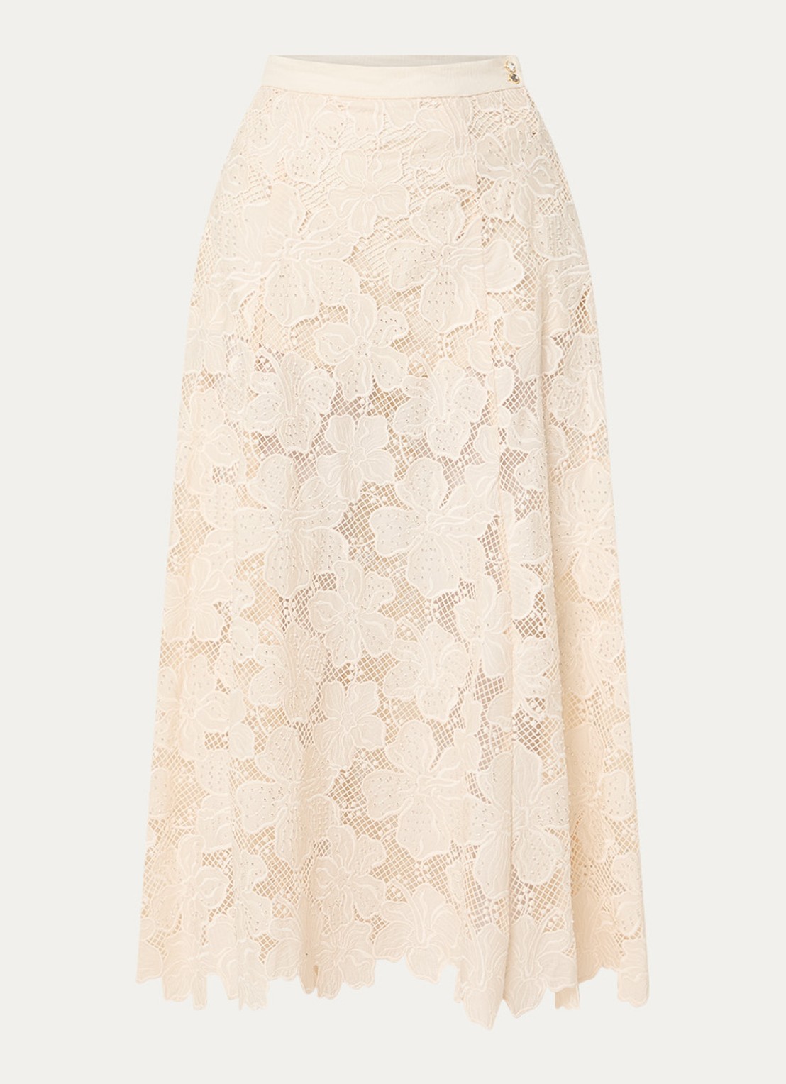 Sandro Semi-transparante midi rok van kant met kralendecoratie - voorkant 2 beige