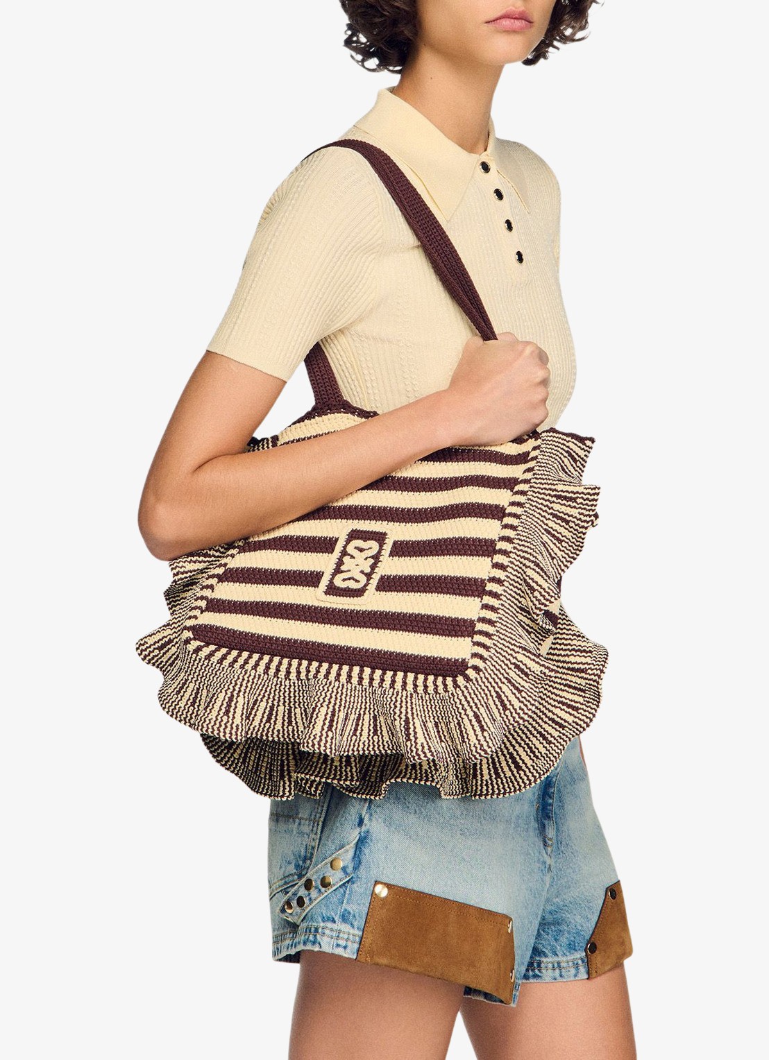 Sandro Shopper met streepprint - voorkant 2 bruin
