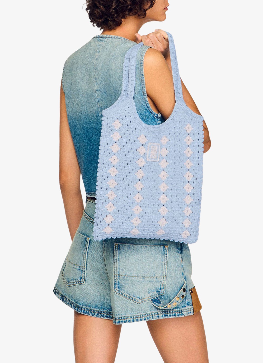 Sandro Shopper van crochet - voorkant 2 lichtblauw