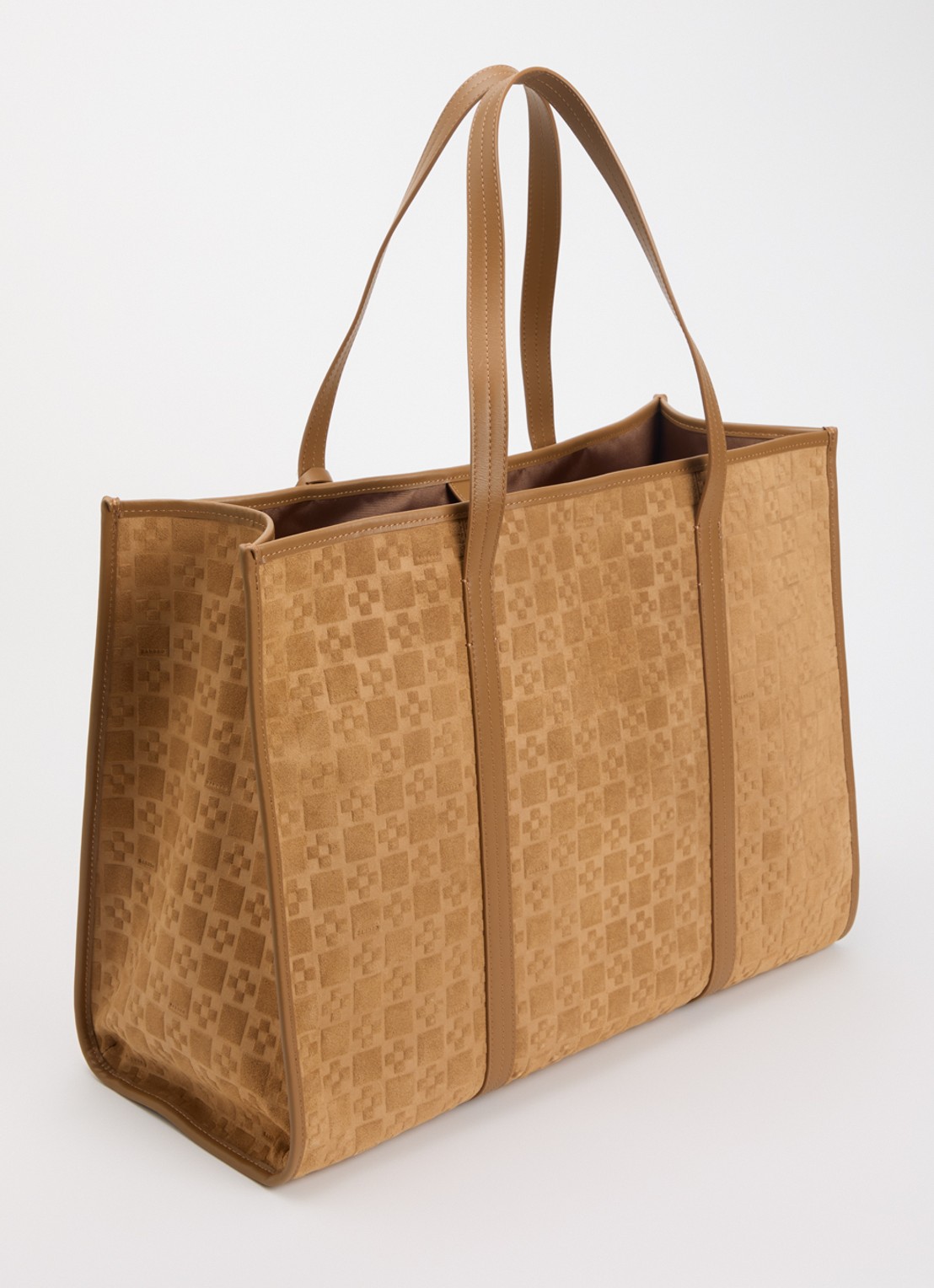 Sandro Shopper van suède met uitneembaar etui - achterkant camel