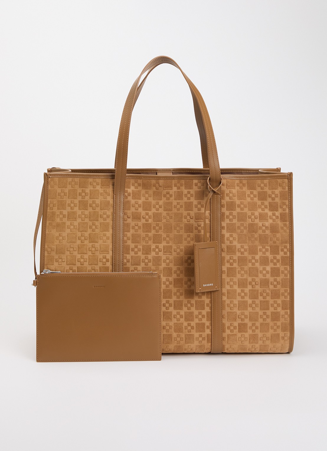 Sandro Shopper van suède met uitneembaar etui - voorkant 2 camel