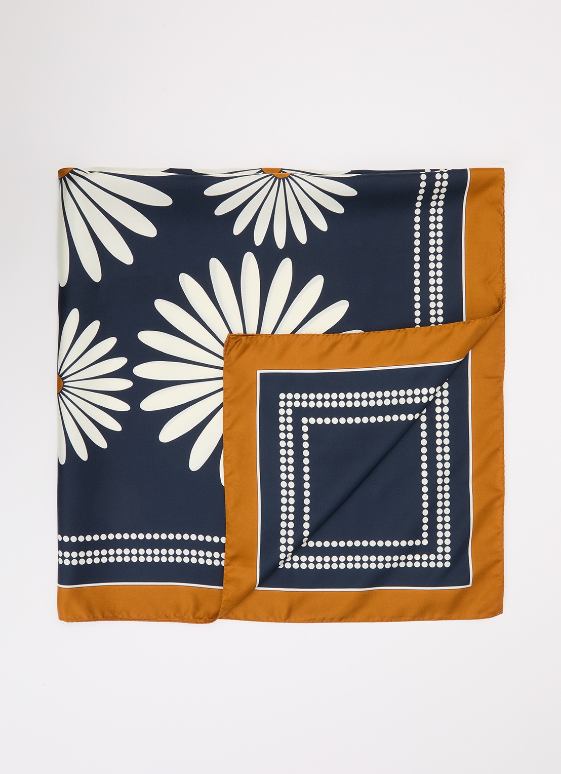 Sandro Sjaal van zijde met bloemenprint 90 x 90 cm - voorkant 3 donkerblauw