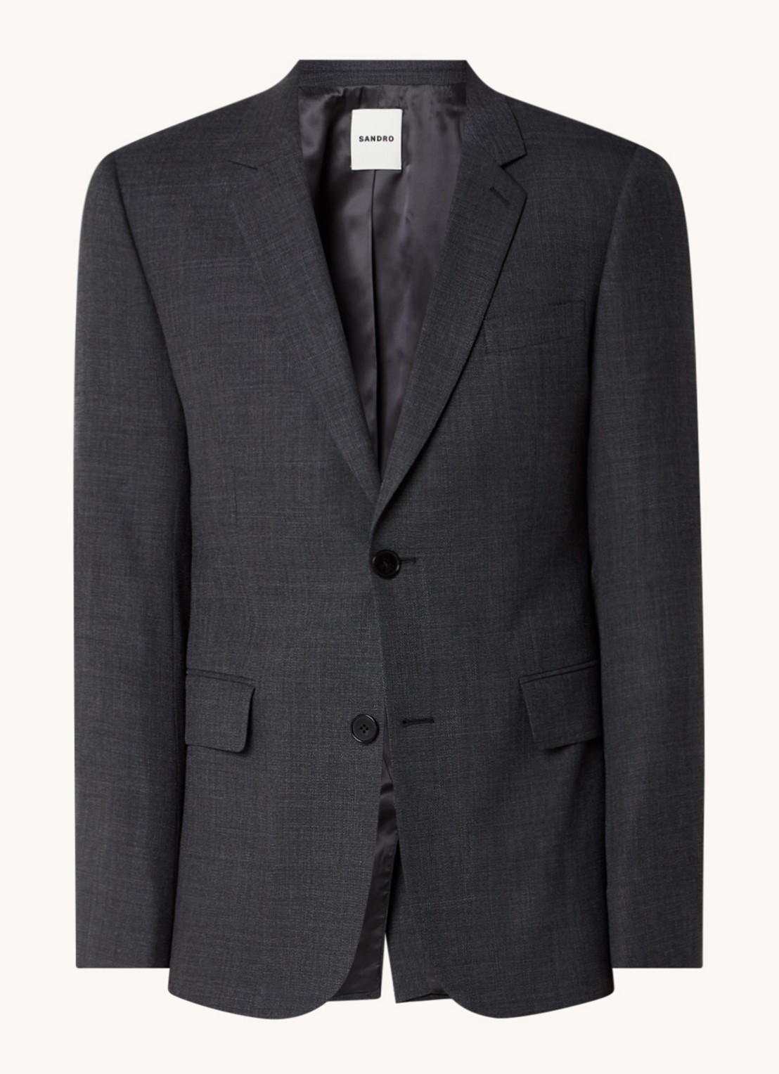 Sandro Slim fit colbert in wolblend met klepzakken - voorkant donkergrijs