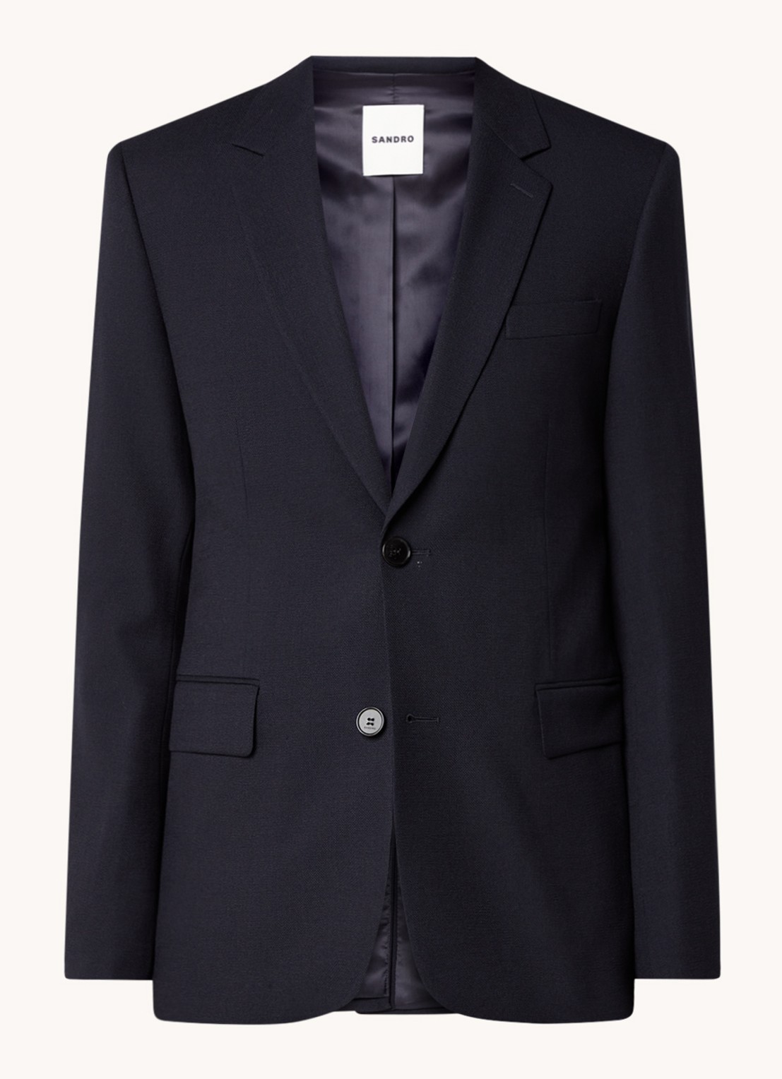 Sandro Slim fit colbert van wol met klepzakken - voorkant 2 donkerblauw