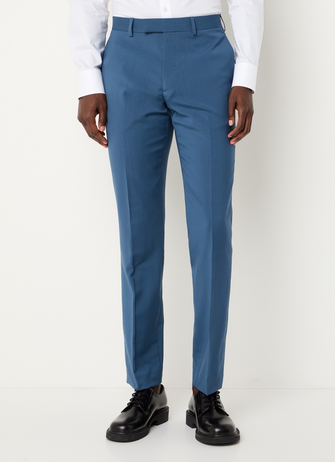 Sandro Slim fit cropped pantalon van wol met persplooi - detail 3 staalblauw