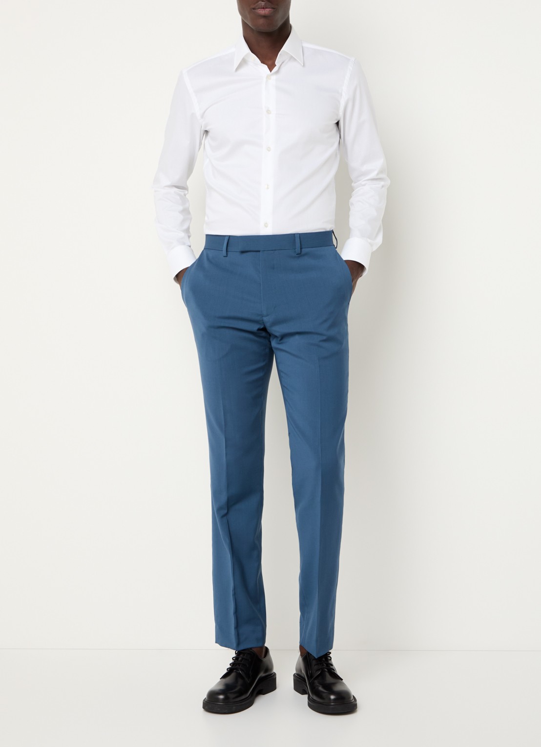 Sandro Slim fit cropped pantalon van wol met persplooi - voorkant 2 staalblauw