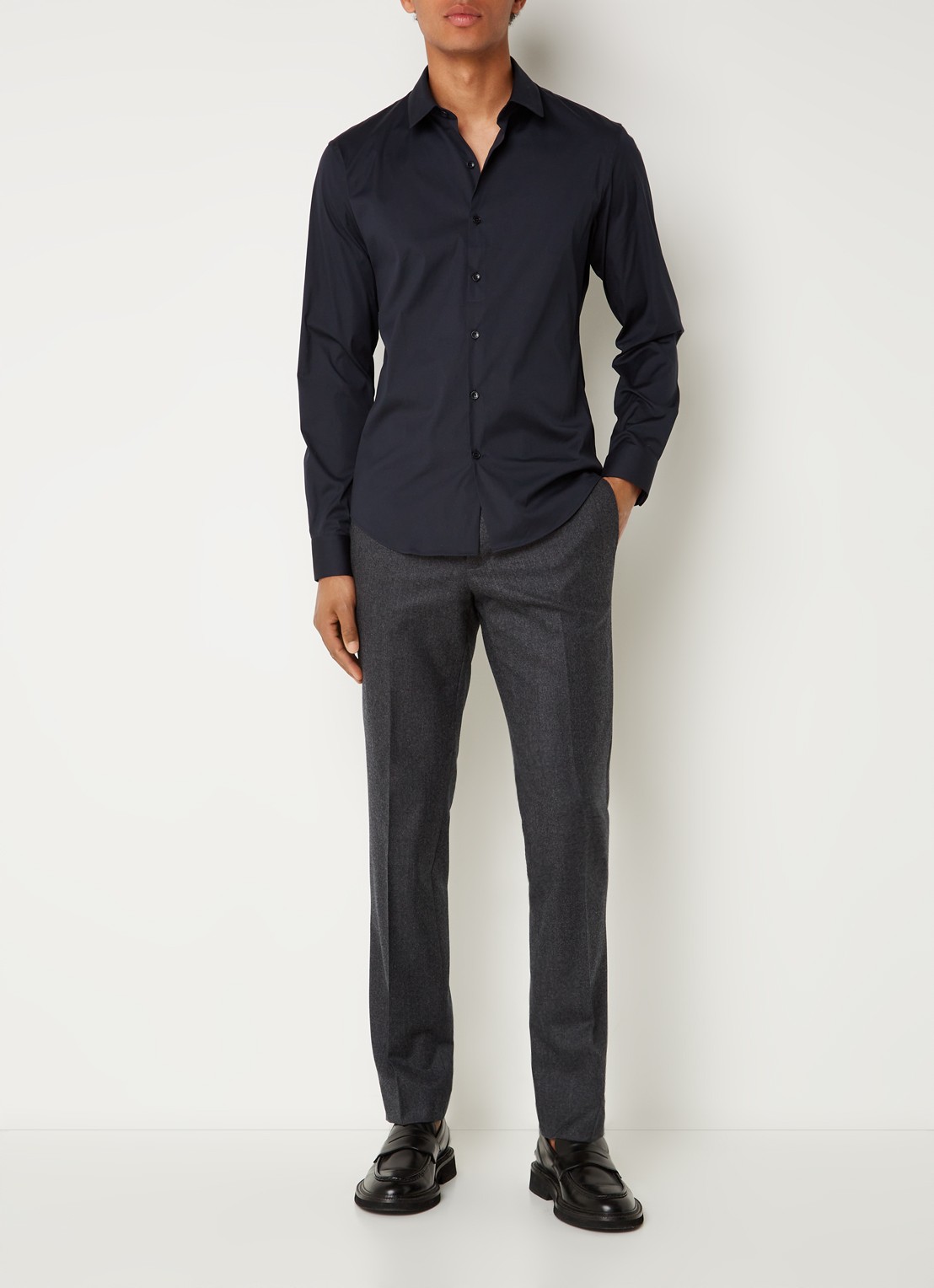 Sandro Slim fit overhemd met stretch - voorkant 6 donkerblauw