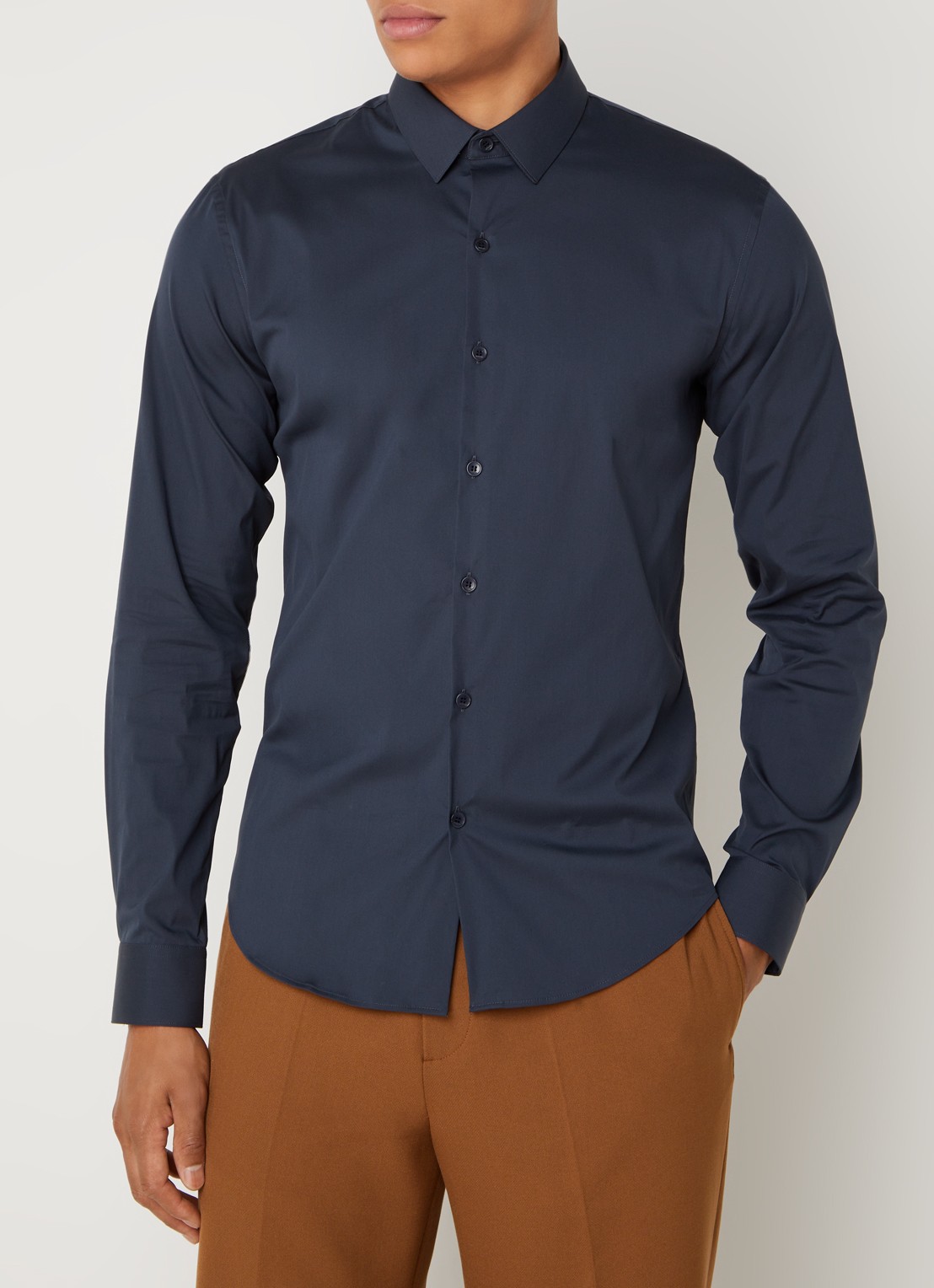 Sandro Slim fit overhemd met stretch - detail 4 donkerblauw