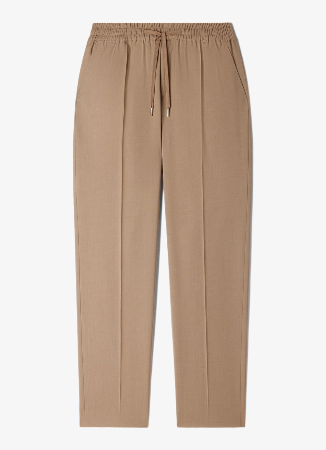 Sandro Slim fit pantalon in wolblend met elastische band - voorkant cappucino / beige