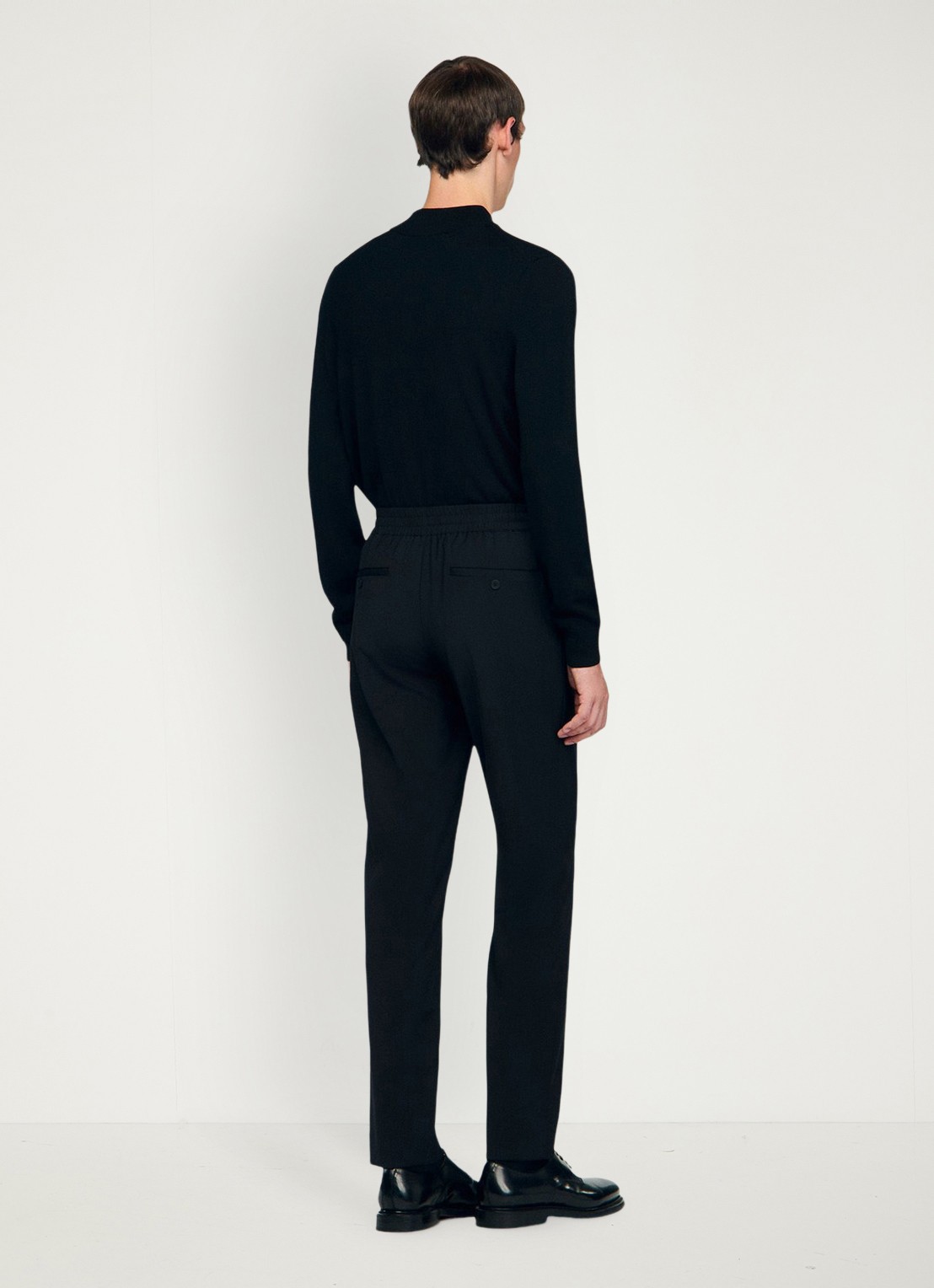 Sandro Slim fit pantalon in wolblend met elastische band - achterkant 6 black / zwart