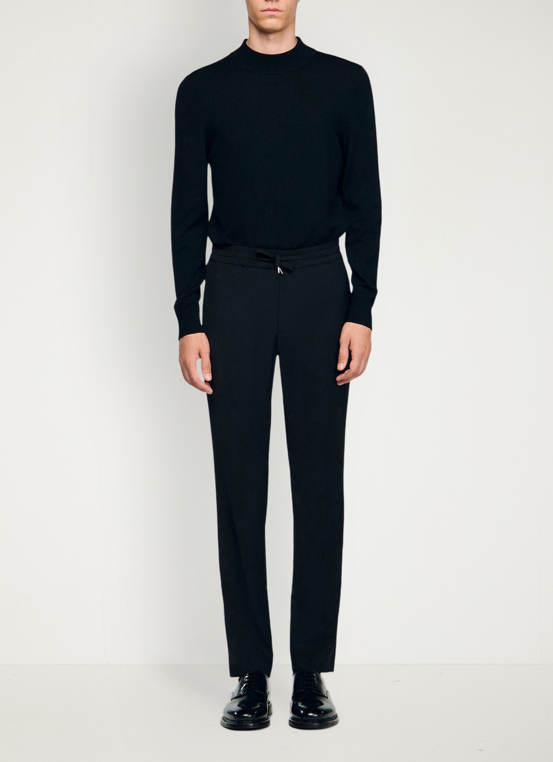 Sandro Slim fit pantalon in wolblend met elastische band - detail 2 black / zwart