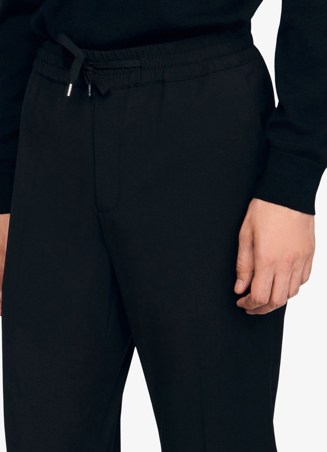 Sandro Slim fit pantalon in wolblend met elastische band - detail 3 black / zwart