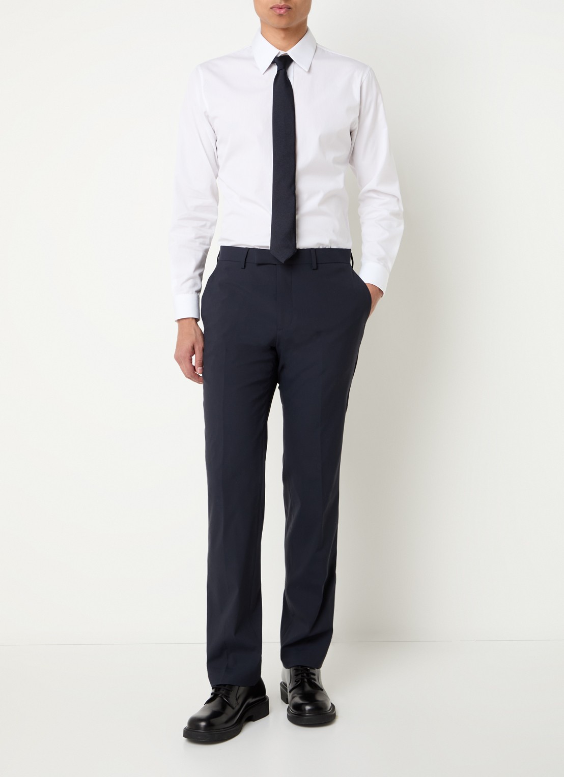 Sandro Slim fit pantalon in wolblend met steekzakken - voorkant 2 donkerblauw