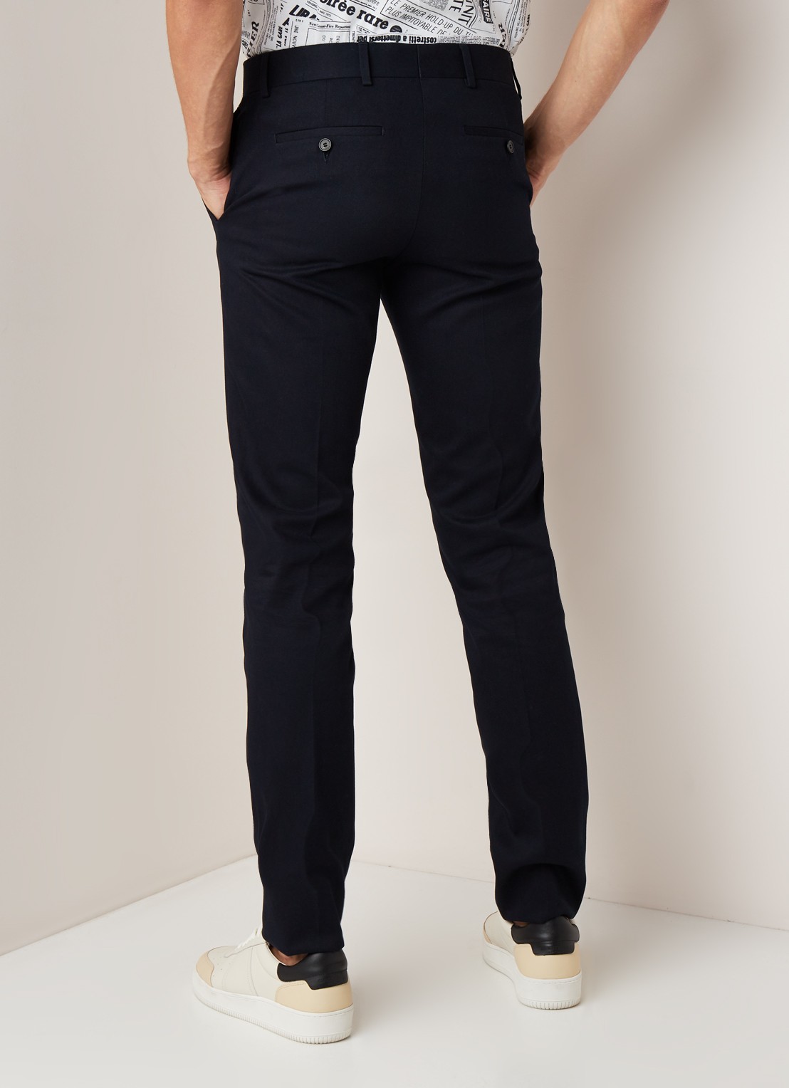 Sandro Slim fit pantalon van katoen met persplooi - achterkant 5 donkerblauw